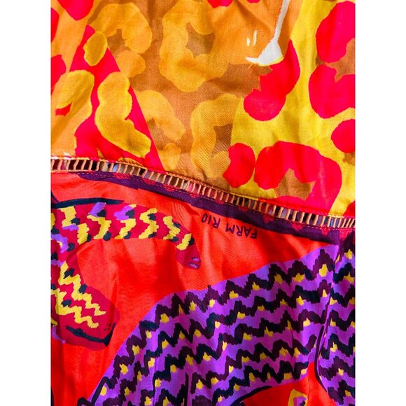 Farm Rio For Anthropologie Sz XXS Multicolor Patchwork Slip Dress Boho Chic Midi - Picture 10 of 14